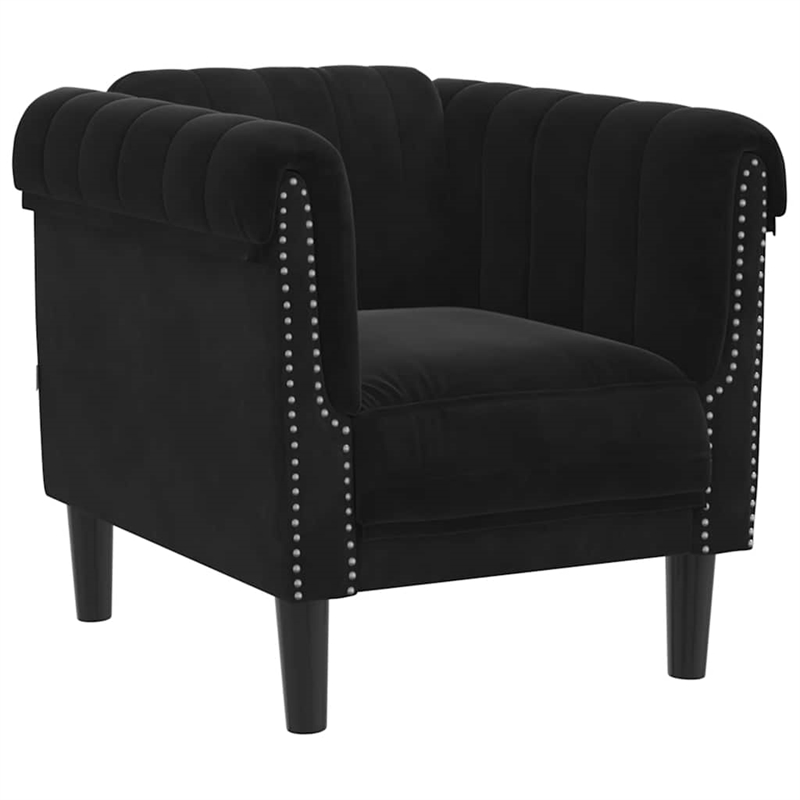 Bowery Hill Contemporary Single Sofa Chair in Black Polyester Velvet