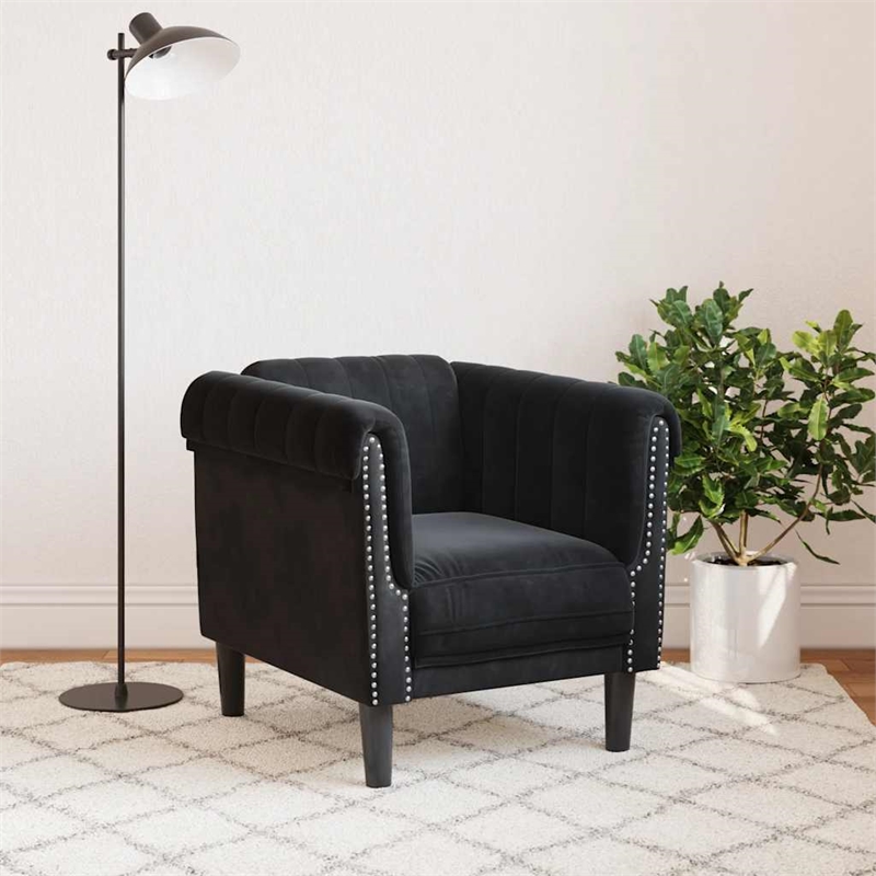 Bowery Hill Contemporary Single Sofa Chair in Black Polyester Velvet