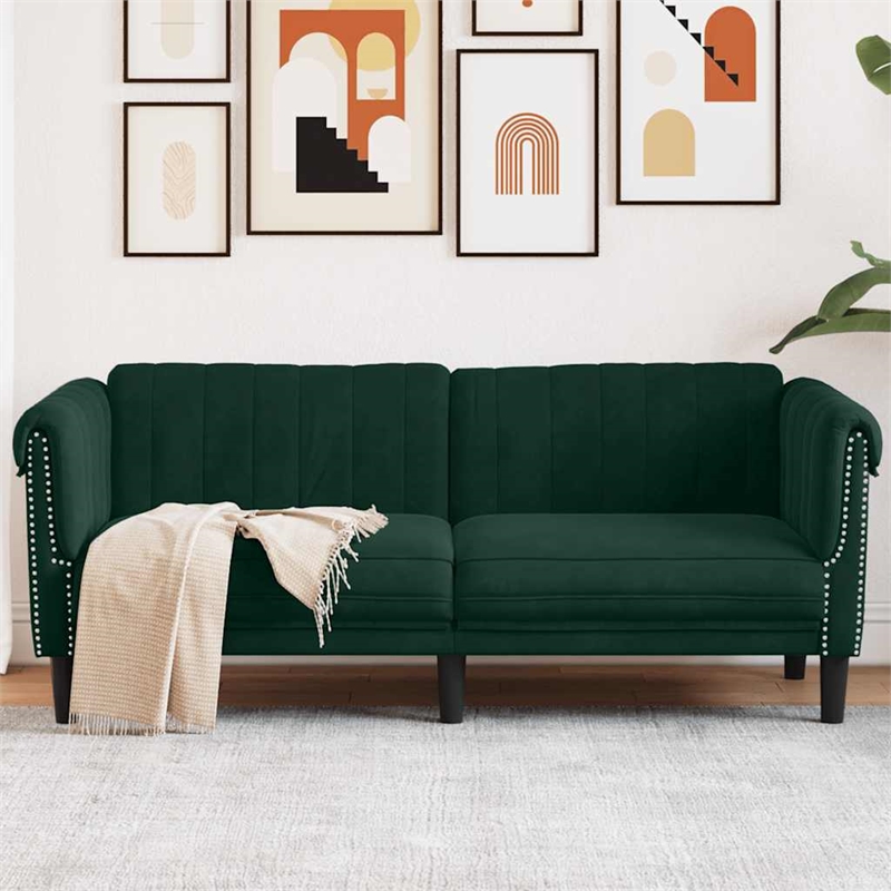 Bowery Hill Contemporary Sofa in Dark Green Polyester Velvet