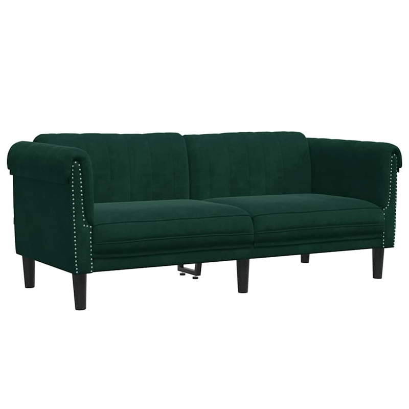 Bowery Hill Contemporary Sofa in Dark Green Polyester Velvet