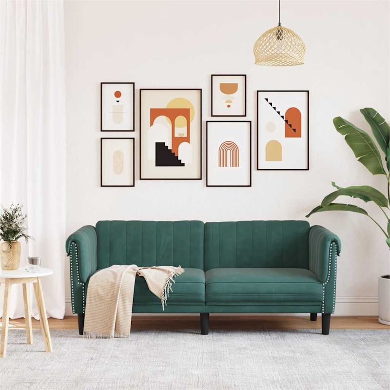 Bowery Hill Contemporary Sofa in Dark Green Polyester Velvet