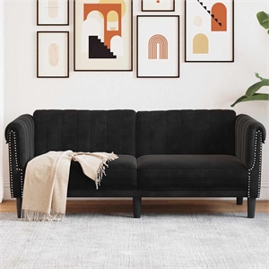 Bowery Hill Contemporary 2-Seater Stylish Design Sofa in Black Velvet