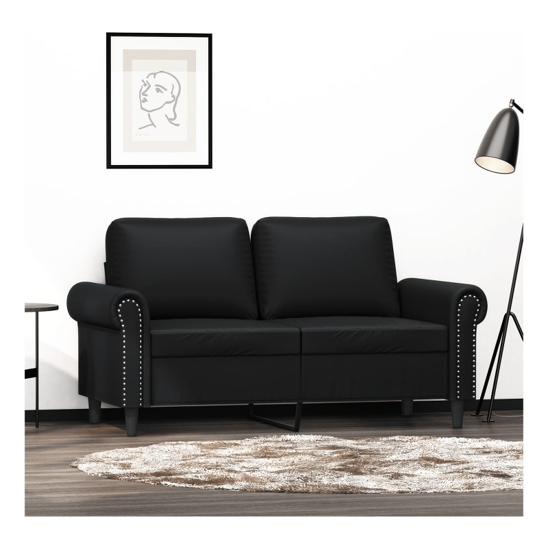 Bowery Hill Contemporary Metal 2-Seater Sofa in Black Faux Leather