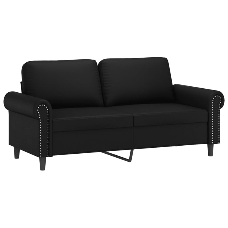 Bowery Hill Contemporary Metal 2-Seater Sofa in Black Faux Leather