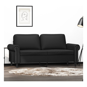 Bowery Hill Contemporary Metal 2-Seater Sofa in Black Faux Leather