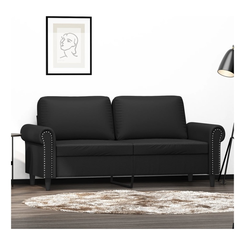 Bowery Hill Contemporary Metal 2-Seater Sofa in Black Faux Leather