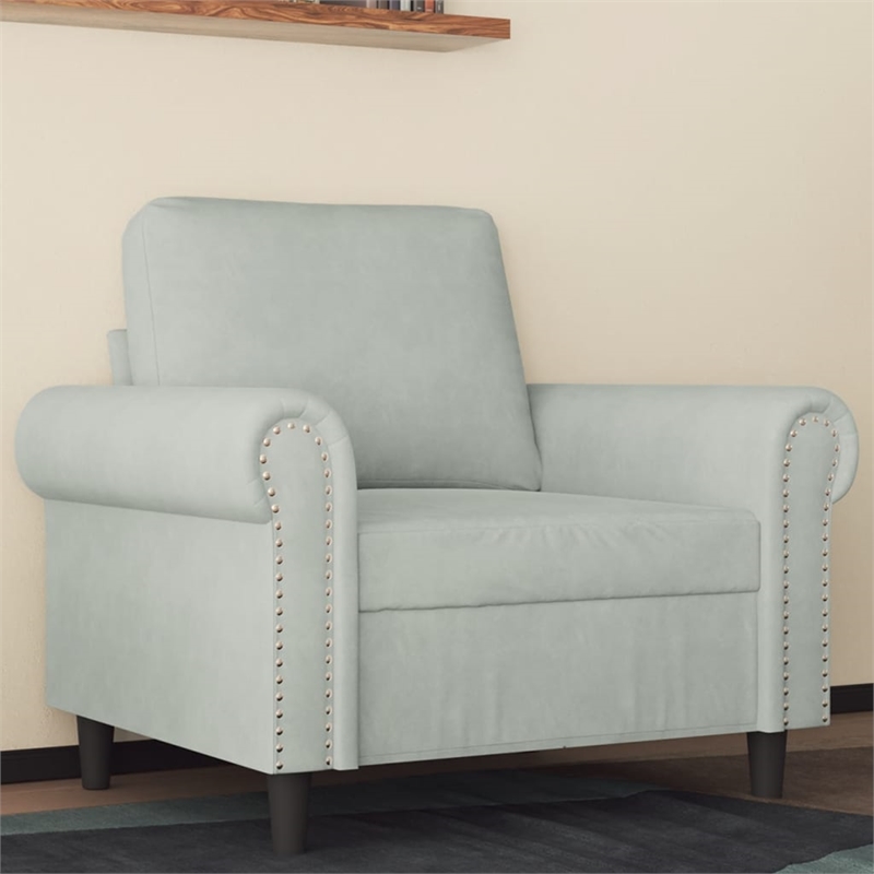Bowery Hill Contemporary Single Sofa Chair in Light Grey Velvet