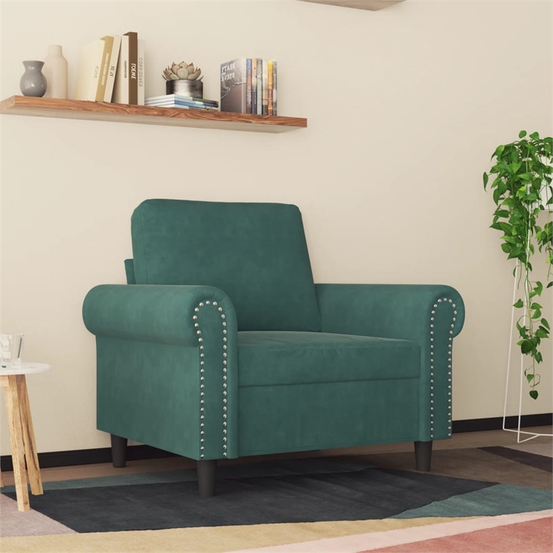 Bowery Hill Contemporary Single Sofa Chair in Dark Green Velvet