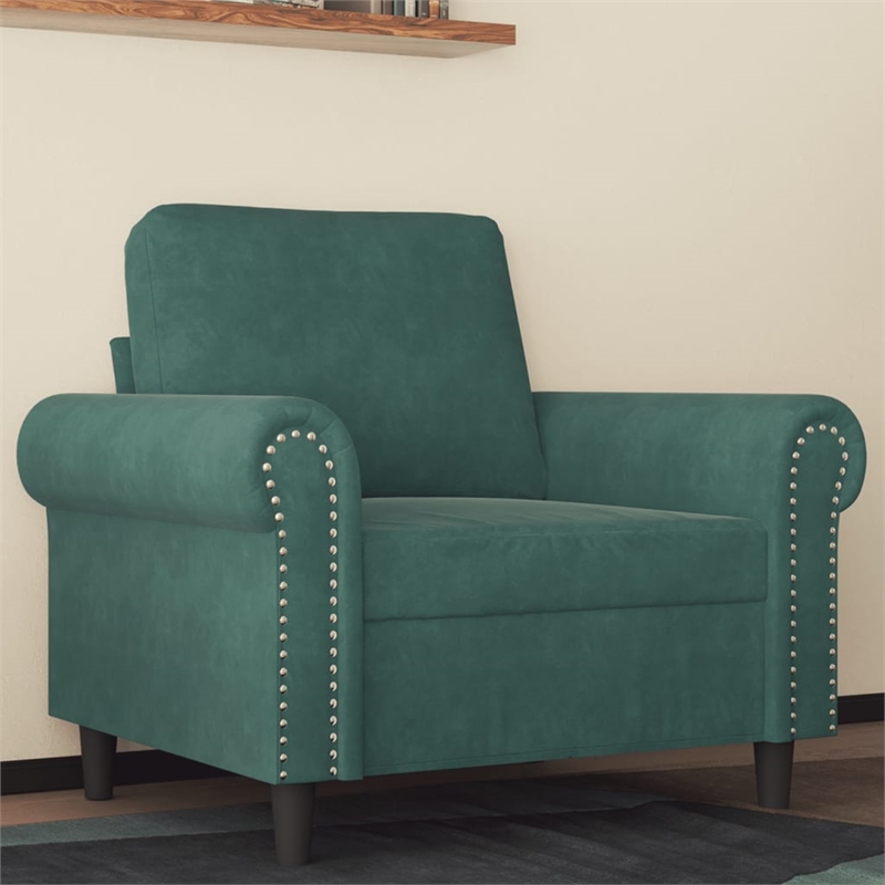 Bowery Hill Contemporary Single Sofa Chair in Dark Green Velvet