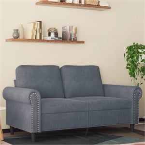 Bowery Hill Metal 2-Seater Sofa in Dark Grey Polyester Velvet