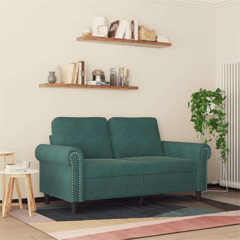 Bowery Hill Metal 2-Seater Sofa in Dark Green Polyester Velvet