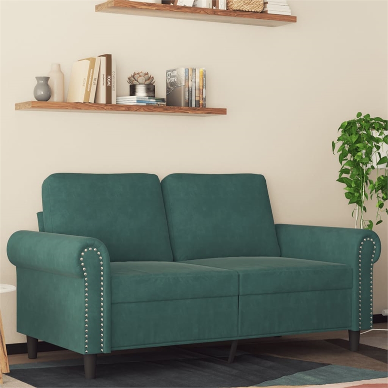 Bowery Hill Metal 2-Seater Sofa in Dark Green Polyester Velvet