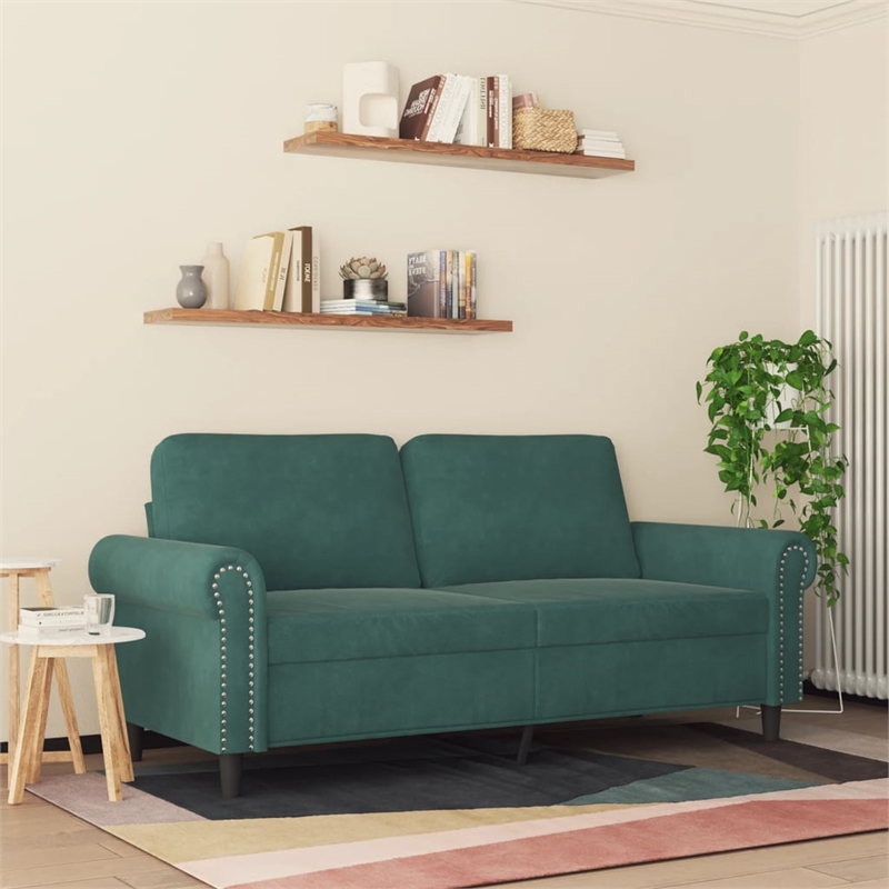 Bowery Hill Contemporary Metal 2-Seater Sofa in Dark Green Polyester