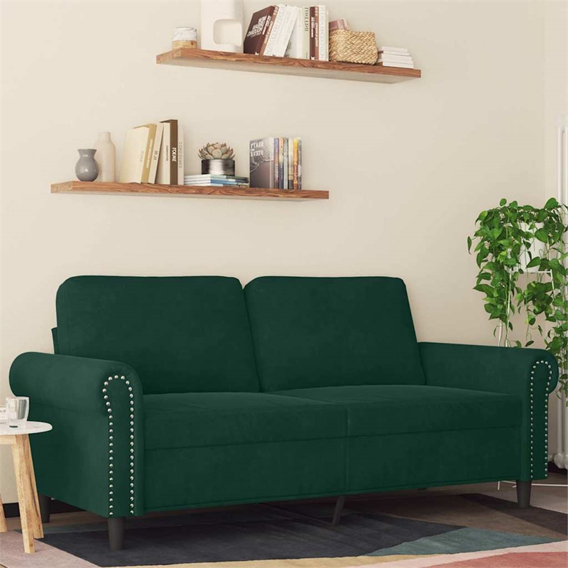 Bowery Hill Contemporary Metal 2-Seater Sofa in Dark Green Polyester