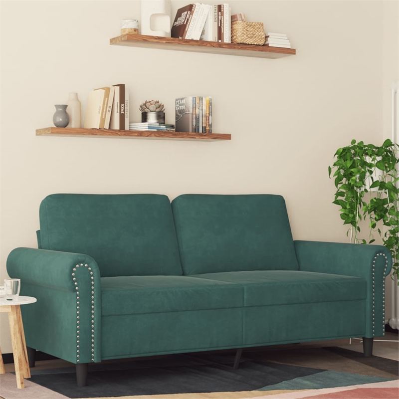 Bowery Hill Contemporary Metal 2-Seater Sofa in Dark Green Polyester