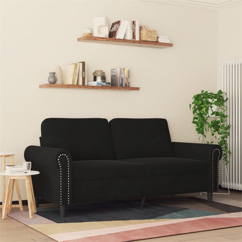 Bowery Hill Contemporary 2-Seater Sofa in Black Finish Polyester