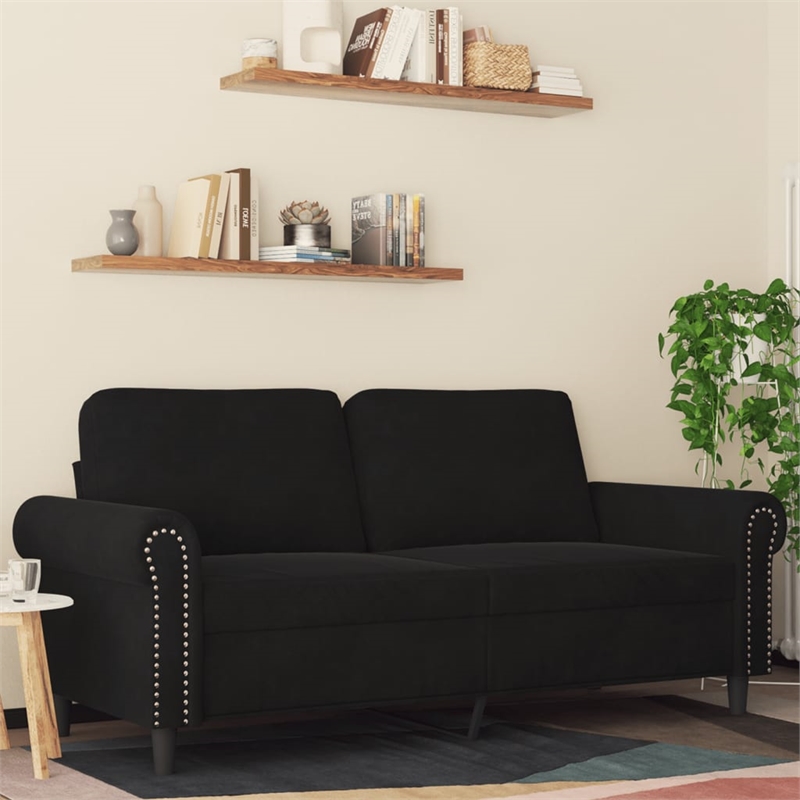 Bowery Hill Contemporary 2-Seater Sofa in Black Finish Polyester