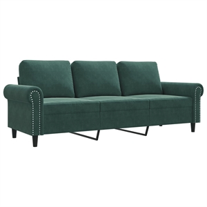Bowery Hill Contemporary Metal 3-Seater Sofa in Dark Green Velvet