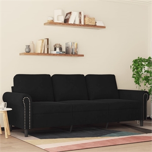 Bowery Hill Contemporary Rectangular 3-Seater Sofa in Black Velvet