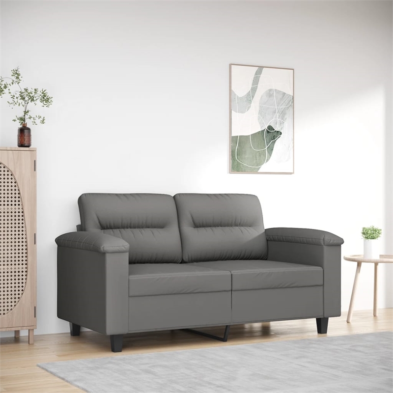 Bowery Hill Contemporary 2-Seater Sofa in Dark Grey Microfiber Fabric