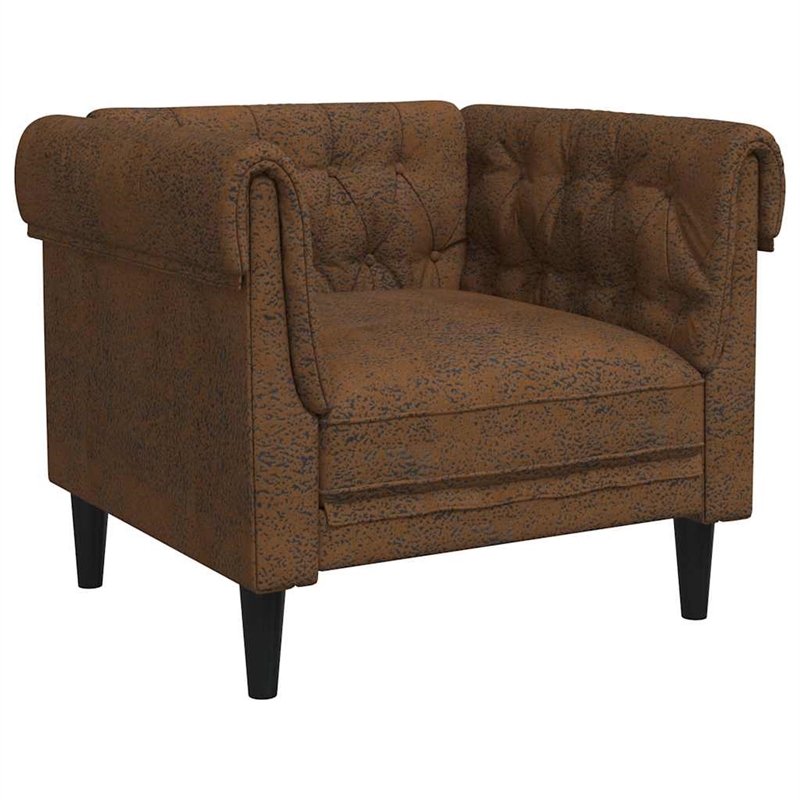 Bowery Hill Contemporary Chesterfield Single Sofa Chair in Brown