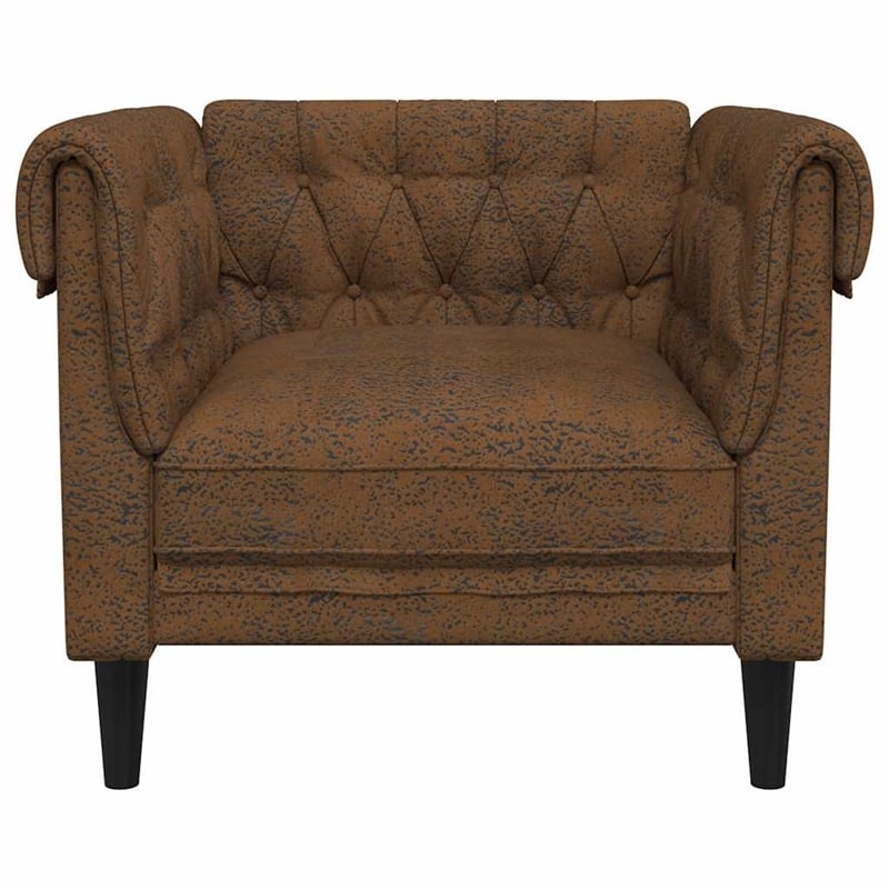 Bowery Hill Contemporary Chesterfield Single Sofa Chair in Brown