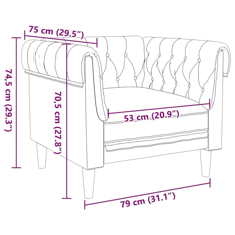 Bowery Hill Contemporary Chesterfield Single Sofa Chair in Brown