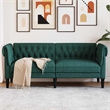 Bowery Hill Contemporary Polyester Chesterfield Sofa in Dark Green
