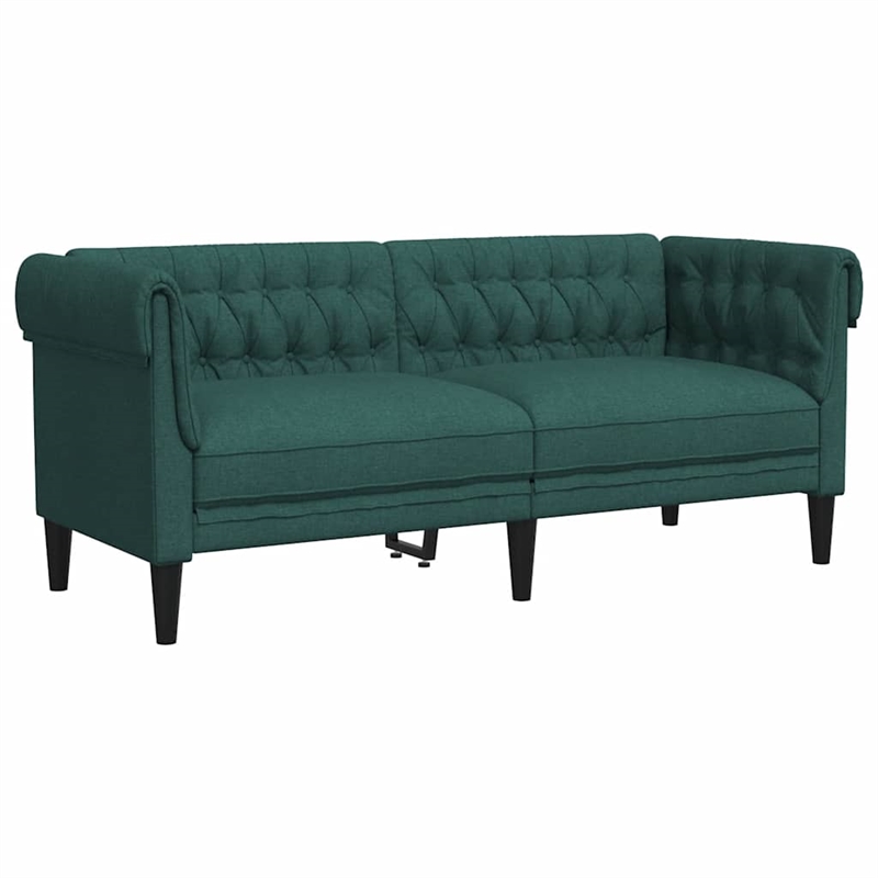 Bowery Hill Contemporary Polyester Chesterfield Sofa in Dark Green