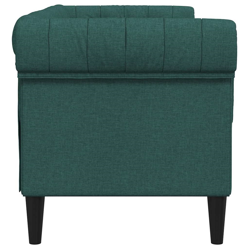 Bowery Hill Contemporary Polyester Chesterfield Sofa in Dark Green