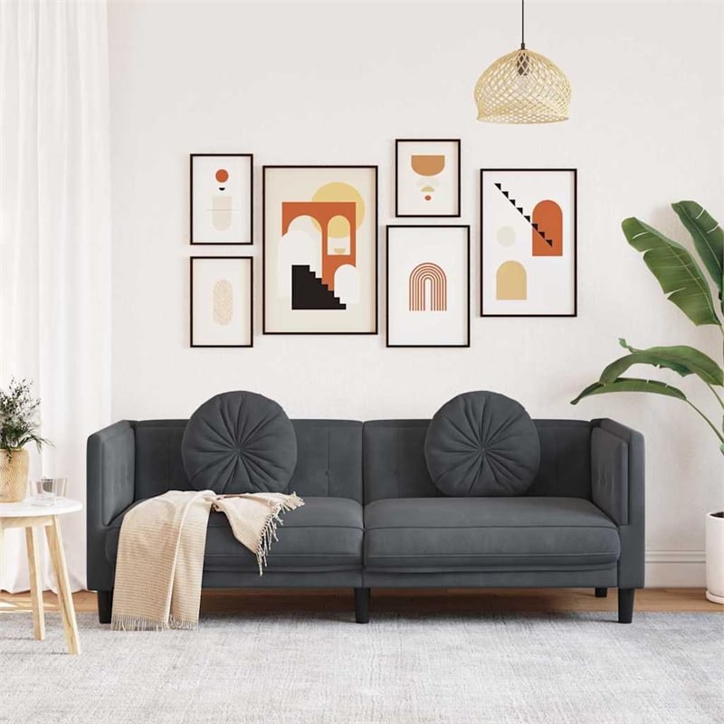Bowery Hill Contemporary Sofa in Dark Grey Finish Polyester Velvet