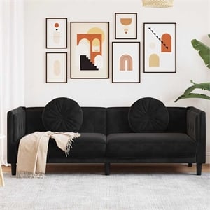 Bowery Hill Contemporary 3-Seater Sofa in Black Polyester Velvet