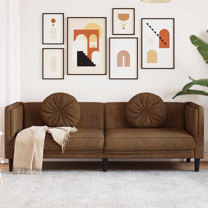 Bowery Hill Modern / Contemporary Sofa in Brown Faux Suede Leather