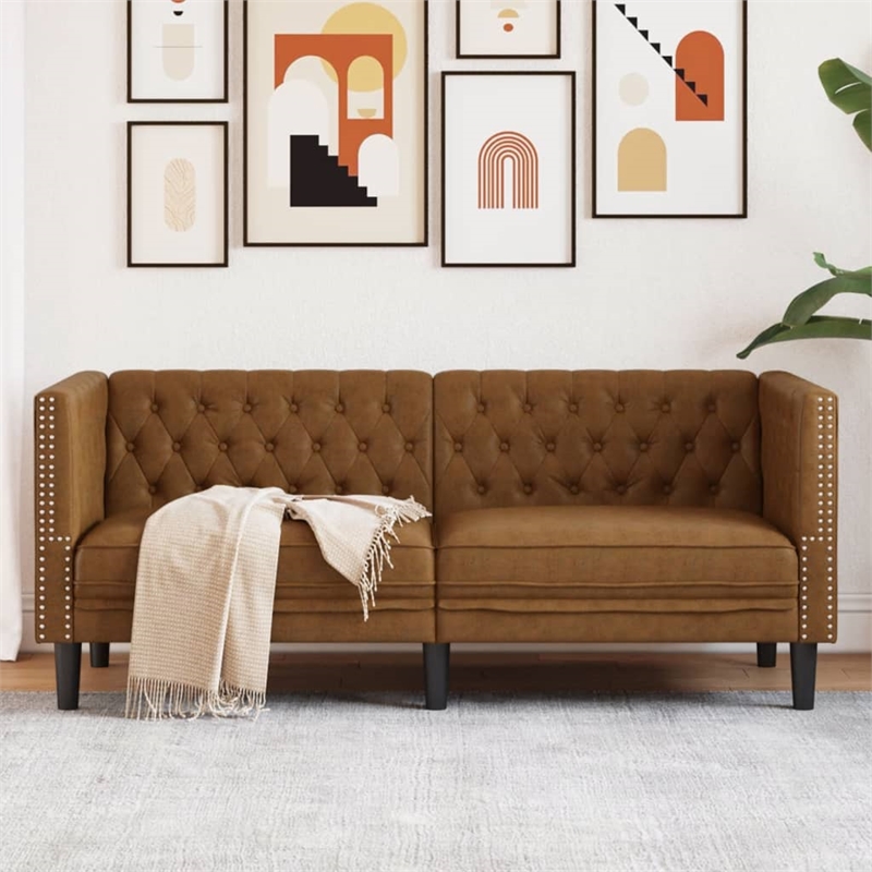 Bowery Hill Modern / Contemporary Chesterfield Sofa in Brown Fabric