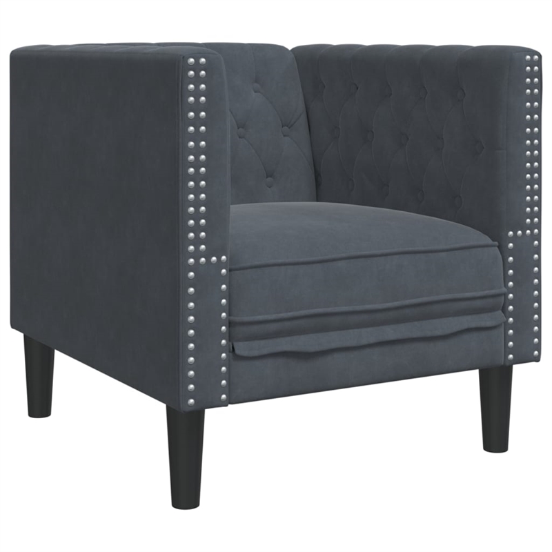 Bowery Hill Contemporary Chesterfield Single Sofa Chair in Dark Grey