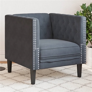 Bowery Hill Contemporary Chesterfield Single Sofa Chair in Dark Grey