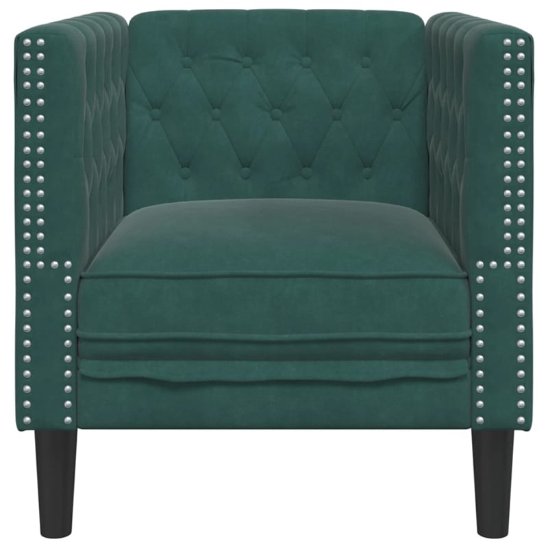Bowery Hill Contemporary Chesterfield Single Sofa Chair in Dark Green