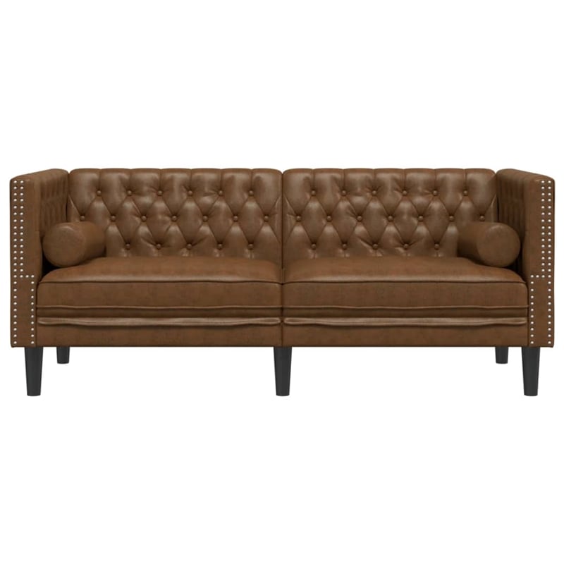 Bowery Hill Contemporary Polyester Chesterfield Sofa in Brown