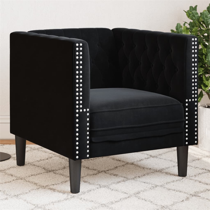 Bowery Hill Contemporary Chesterfield Single Sofa Chair in Black
