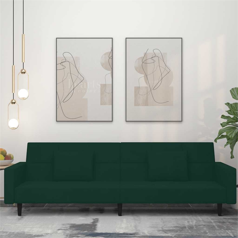 Bowery Hill 2-Seater Sofa Bed in Dark Green Polyester Velvet