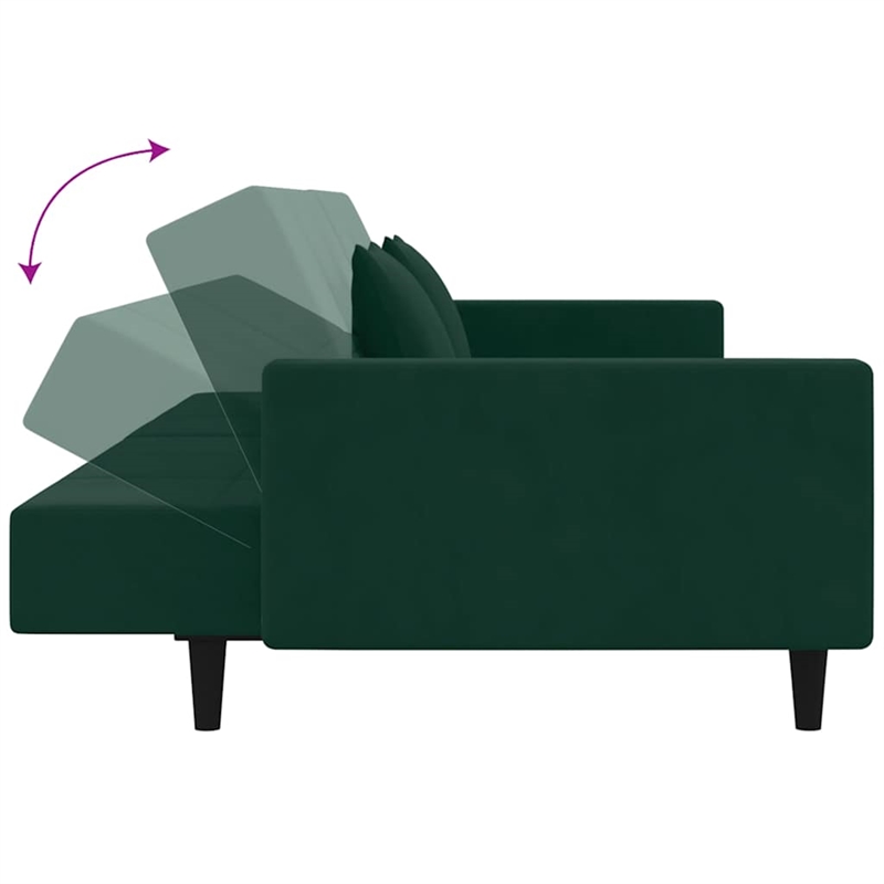 Bowery Hill 2-Seater Sofa Bed in Dark Green Polyester Velvet