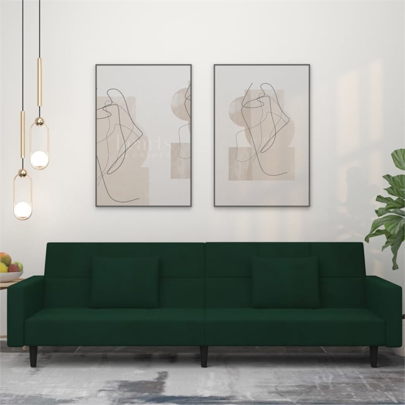 Bowery Hill 2-Seater Sofa Bed in Dark Green Polyester Velvet