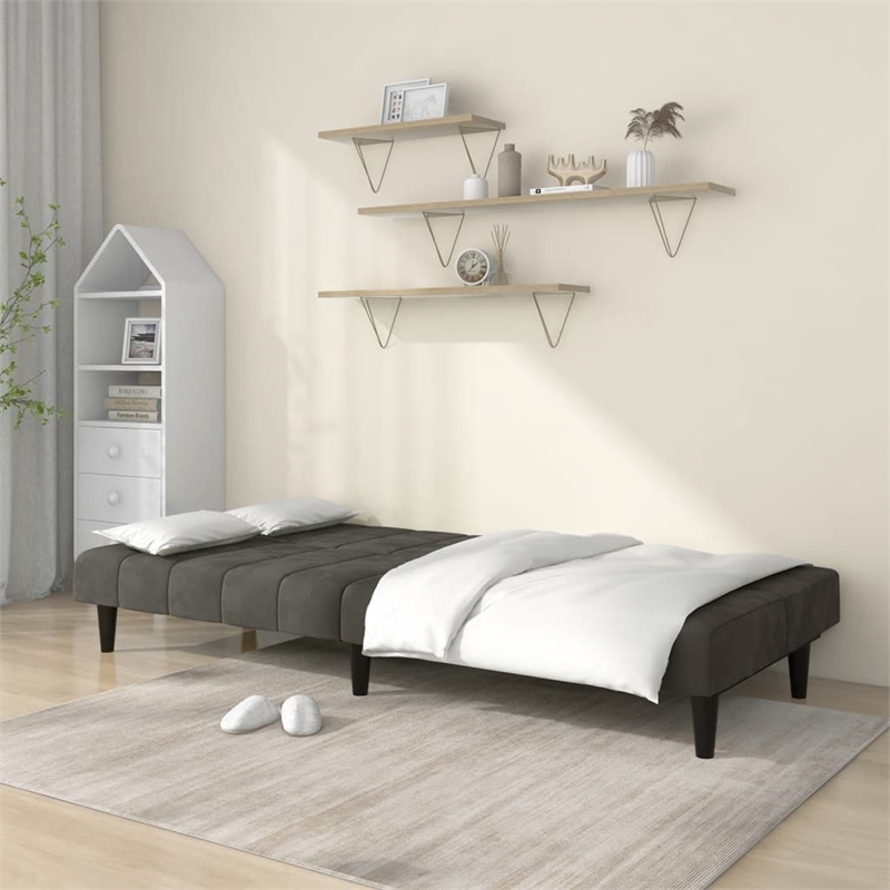 Bowery Hill Contemporary Sofa Bed in Dark Grey Polyester Velvet