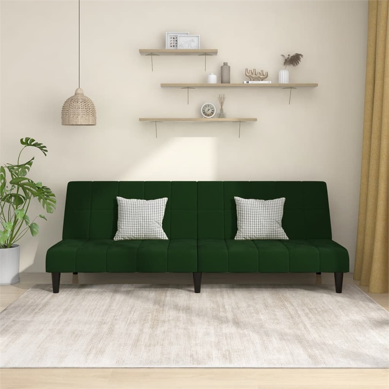 Bowery Hill Contemporary Sofa Bed in Dark Green Polyester Velvet