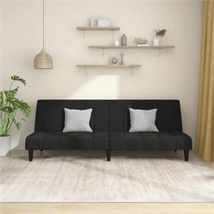 Bowery Hill Contemporary 2-Seater Sofa Bed in Black Polyester Velvet