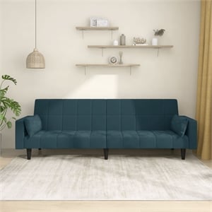 Bowery Hill Contemporary 2-Seater Sofa Bed in Blue Polyester Velvet