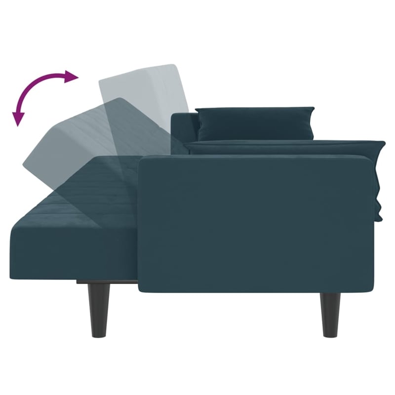 Bowery Hill Contemporary 2-Seater Sofa Bed in Blue Polyester Velvet