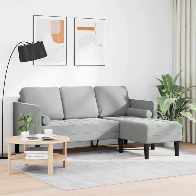 Bowery Hill Contemporary Velvet Sofa Set in Light Gray Finish