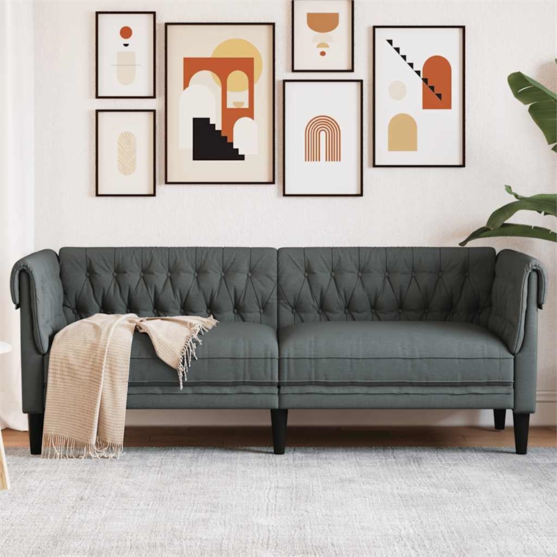 Bowery Hill Contemporary Polyester Chesterfield Sofa in Dark Gray