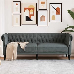 Bowery Hill Contemporary Polyester Chesterfield Sofa in Dark Gray